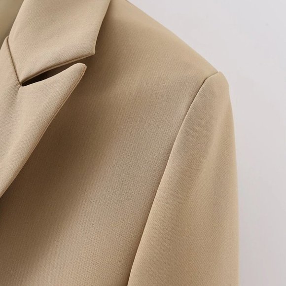 Classy go to Double Breasted Lapel Neck Blazer TAN - Picture 13 of 15